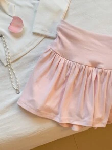 Comfortcana 女士纯色褶皱简约 A 字裙，休闲日常穿着 - 粉色 - 查看 4