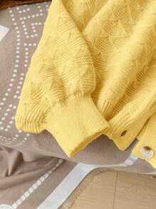 SHEIN Privé Plus Size Casual Vacation Home Vintage Elegant Afternoon Tea Apricot Crew Neck Long Sleeve Knitted Cardigan Sweater, Autumn/Winter - Yellow - View 9