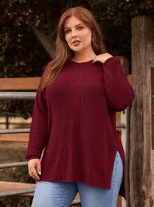 EMERY ROSE Oversize Long Sleeve Sweater, Casual & Fashionable For Plus Size, Everyday Wear