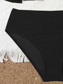 Tween 女童荷叶边扭结镂空分体泳衣套装，适合海滩 - 黑色 - 查看 4