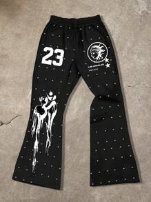 Manfinity EMRG Men's Casual Street Letter & Numeric Print Drawstring Waist Wide-Leg Sweatpants