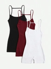 SHEIN EZwear Bộ đồ liền thân dây mảnh màu trơn dành cho nữ, trang phục thường ngày - Nhiều màu - Xem 3