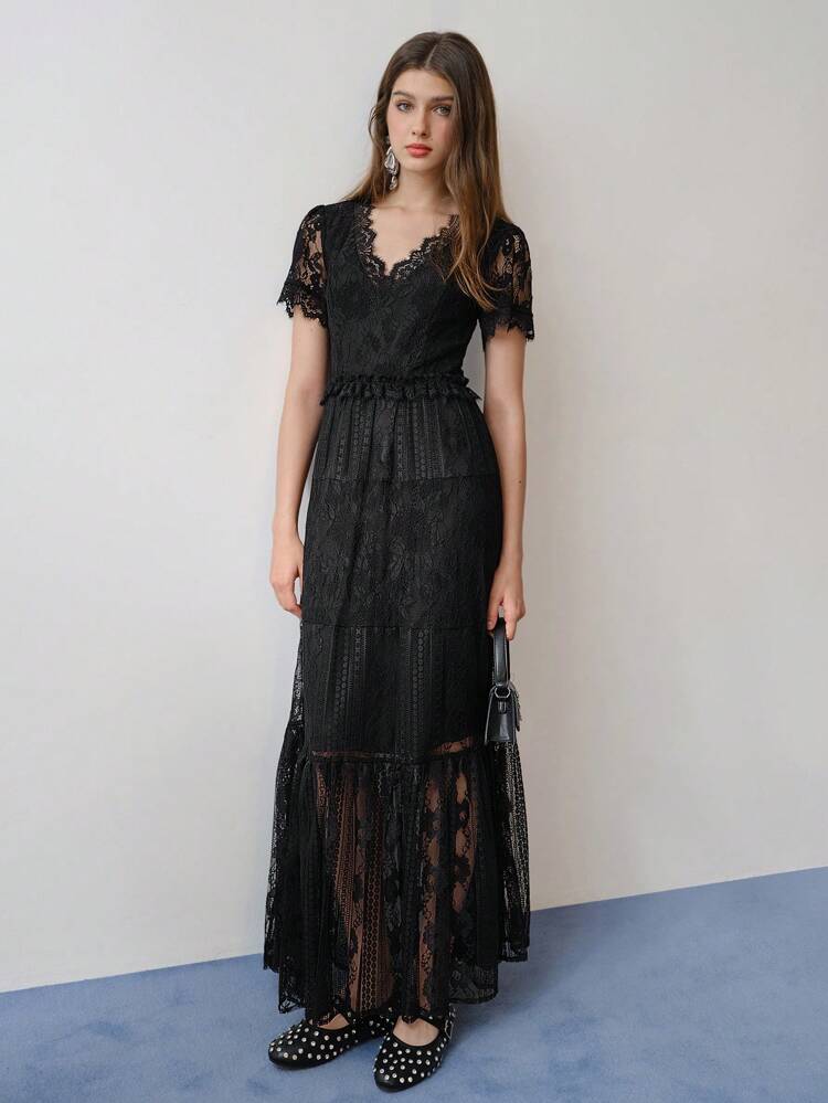 MOTF STUDIO LACE RUFFLE HEM DRESS,SPRING/SUMMER