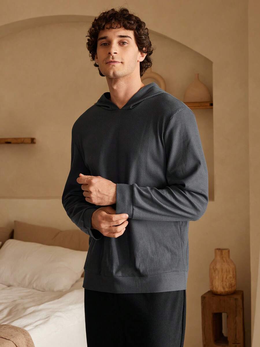 Men's Solid Color Long Sleeve Casual Hoodie Top - Dark Grey - View 1