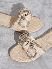 SHUZIA Giày sandal xỏ ngón hở mũi dễ thương đơn giản màu nude Raffia cho nữ - Màu be - Xem 7