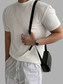 DAZY Ribbed Design White Knit Top For Men, Summer - White - View 6