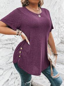 SHEIN LUNE Tricou casual de mărime mare, uni, la modă și potrivit pentru purtarea de zi cu zi - Violet - Vizualizare 6