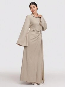 Veilorie 1pc Women's Ultra Long Solid Color Dress, Minimalist Fashion Casual Everyday Wear Modest - Grey - View 5