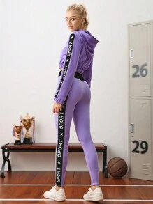 Cheerettes 2 件套女士运动服套装，撞色拼接连帽衫和紧身裤，适合情人节日常训练和休闲运动