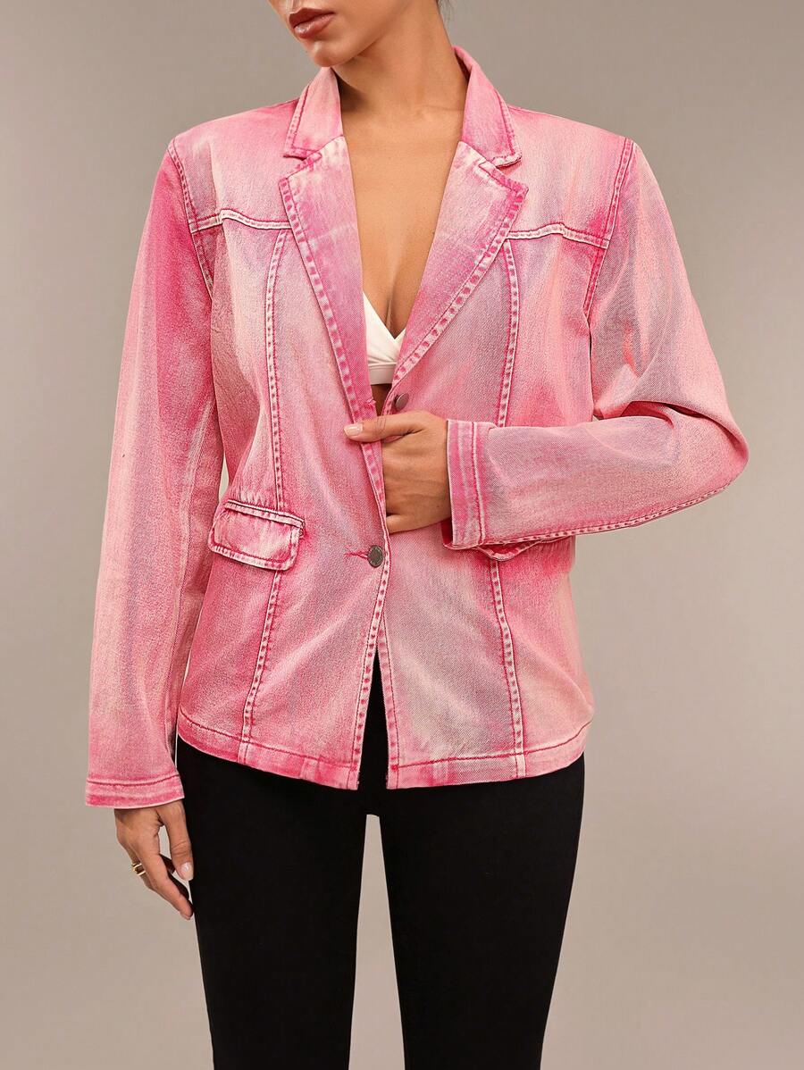 SHEIN BAE Women's Sexy Party Long Sleeve Pink Denim Jacket & Blazer - Pink - View 1