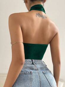 VaVaBold Fashionable Sexy Hollow-Out Backless Halter Top - Dark Green - View 2
