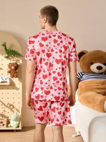 Men's Round Neck Short Sleeve Allover Print Casual Top And Shorts Pajama Set - Multicolor - View 2