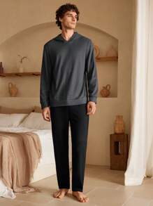 Men's Solid Color Long Sleeve Casual Hoodie Top - Dark Grey - View 3