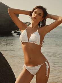 Anewsta Women Solid Color Bikini Set For Beach Summer Vacation - White - View 7