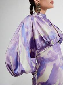 Modelyn Women Stand Collar Long Sleeve Simple Midi Casual Dress, For Daily Wear - Multicolor - View 1