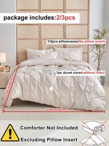 2/3pcs Beige Pleated Microfiber Duvet Cover Set, Minimalist Luxury Modern Polyester Pillow Sham Bedding Set, Suitable For All Seasons Queen (1 Duvet Cover + 1/2 Pillow Shams) - Khaki - View 4