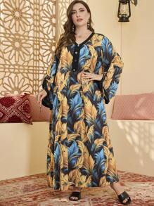 Al Najma New Style Arabic Women Long Sleeve Elegant Printed Robe - Multicolor - View 5