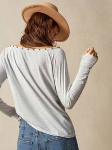 Bohemela 休闲纯色针织不对称领女式 T 恤