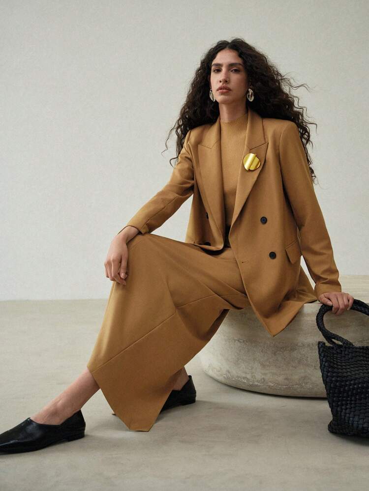 STRAIGHT METAL DECOR DOUBLE BREASTED BLAZER