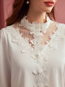 MOTF PREMIUM VESTIDO DE CORTE BIES CON ENCAJE DE CONTRASTE - Blanco - Ver 3