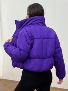 Muchica 短款立领休闲纯色冬季夹克 - 寶藍色 - 查看 2