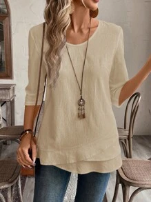 EMERY ROSE Plus Size Asymmetric Hem Green Country Shirts Fall Clothes