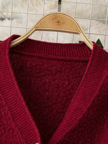 Chiquease Cárdigan casual minimalista rojo angular para mujer de otoño/invierno - Color caoba - Ver 5