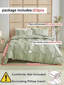 2/3pcs Green Pleated Polyester Duvet Cover Set, Simple Luxury Modern Style Polyester Pillow Sham Duvet Cover Set, Suitable For All Seasons Queen (1 Duvet Cover + 1/2 Pillow Shams), Bedroom Decor - Green - View 4