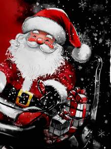 Manfinity Homme 时尚休闲圣诞圣诞老人水彩风格图案印花修身圆领 T 恤男款 - 紅色 - 查看 5