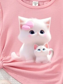 SHEIN 年轻女孩休闲卡通图案T恤，适合夏季 - 彩色 - 查看 4