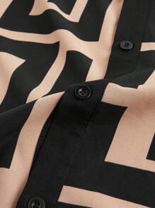 Manfinity Homme Men's Button-Front Long Sleeve Allover Print Casual Shirt & Pants Set - Black - View 5