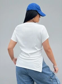 Coolane 大码短款不对称荷叶边 T 恤，夏季