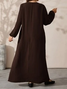 Rosumi Đầm dài tay cổ tròn trơn cỡ lớn cho nữ - Cà phê nâu - Xem 2