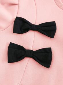 Cozy Pixies Young Girl Fashionable 3D Bow Crew Neck Drop Shoulder Pink Pullover Sweatshirt - Pink - View 7