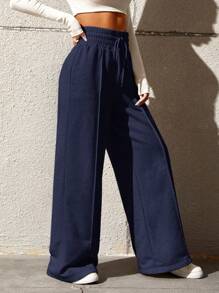 SHEIN EZwear Pantalones de chándal casuales de unicolor con cordón en la cintura