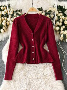 Chiquease Cárdigan casual minimalista rojo angular para mujer de otoño/invierno - Color caoba - Ver 1