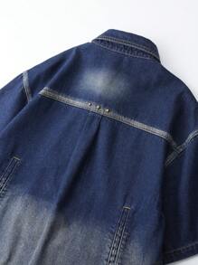 ROMWE MEN Street Life Men's Front Button Short Sleeve Pocket Casual Denim Top - Bronze - View 4