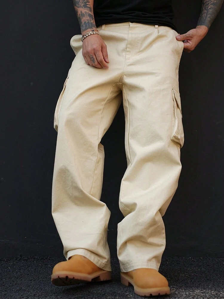 Men's Straight-Leg Multi-Pocket Casual Pants, Khaki