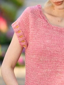 Skyraze Women Peach Pink Short Batwing Sleeve Sweater, Spring Knit Top, Suitable For Valentine's Day