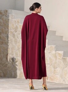 Al Najma Women's Butterfly Embroidery Batwing Sleeve Turkish & Arabic Traditional Long Red Dress