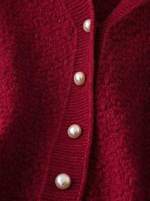 Chiquease Cárdigan casual minimalista rojo angular para mujer de otoño/invierno - Color caoba - Ver 6
