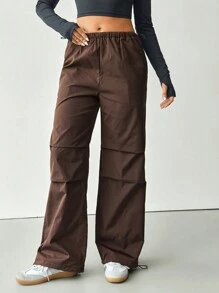 Hanevo Damen Hose mit elastischem Bund, weites gerades Bein, plissiert, Lässig, Herbst/Winter
