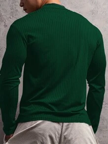Manfinity Dauomo Men's Solid Color Casual Fashion Ribbed Turtleneck Long Sleeve T-Shirt, Fall - Green - View 2