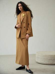 MOTF PREMIUM STRAIGHT METAL DECOR DOUBLE BREASTED BLAZER