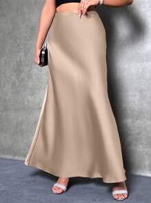 Glamine Solid Color High Waist Skirt Maxi Women Outfit