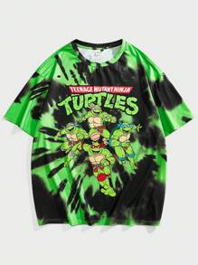 TEENAGE MUTANT NINJA TURTLES | SHEIN Plus Size Men Casual Tie-Dye Cartoon Turtle Print Short Sleeve T-Shirt, Summer - Multicolor - View 1