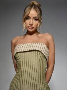 MISSGUIDED Ribbed Bandeau Mini Dress With Contrast Band Strapless Fitted Party Evening Clubwear Summer Spring Night Out - Multicolor - View 5