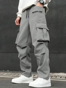 Manfinity Homme Plus Size Men's Casual Solid Color Cargo Pants - Light Grey - View 7