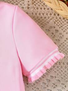 Young Girl' Ruffle Trim Polo Collar T-Shirt, Suitable For Summer - Pink - View 5