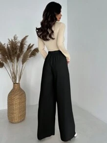 Firerie Quần ống rộng xếp ly cạp cao cổ điển thanh lịch, giản dị, đa năng, sang trọng, thời trang thu đông - màu đen - Xem 2